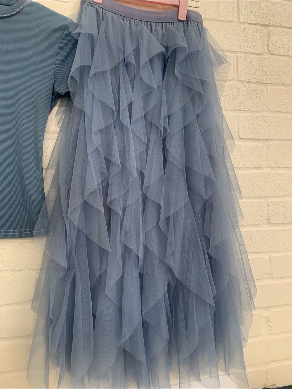 Women’s Dusty Blue Ruffled Tulle Maxi Skirt - Classic Layered Maxi - Picture 3 of 5